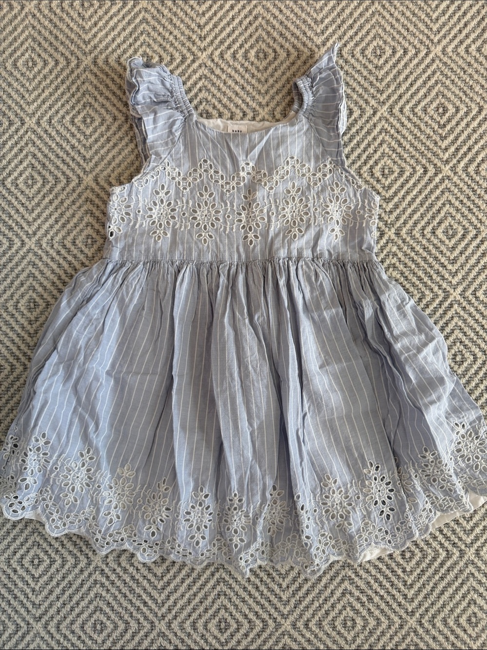 GAP Girls Light Blue Striped Eyelet Ruffle Dress